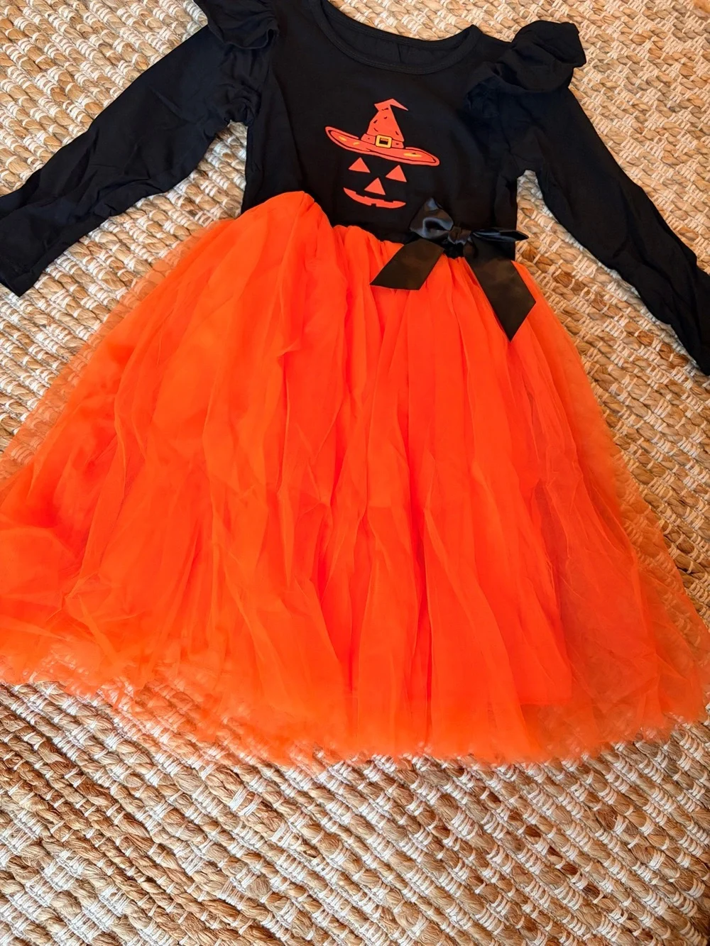 Girls Black and Orange Pumpkin Tulle Halloween princess Dress - Kids Costume 6y